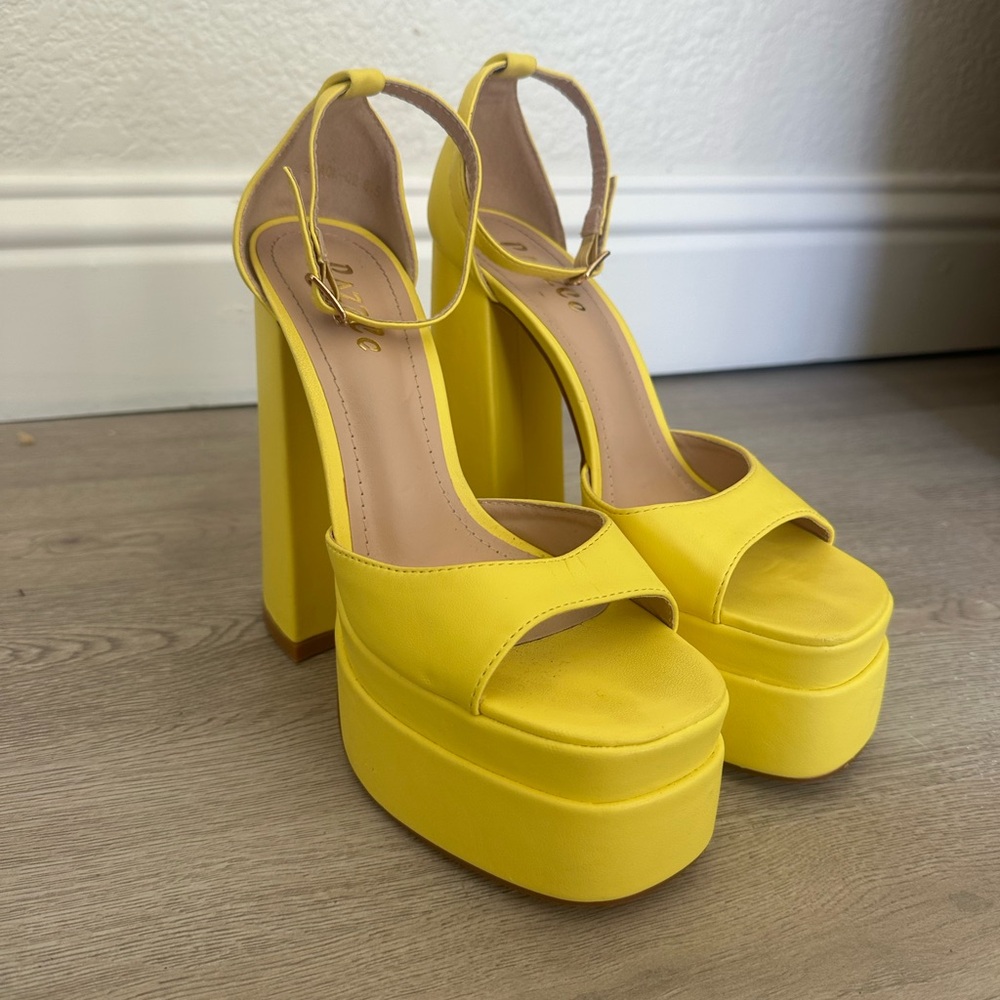 High Platform Block Heel Sandals in Bright Yellow - Women's